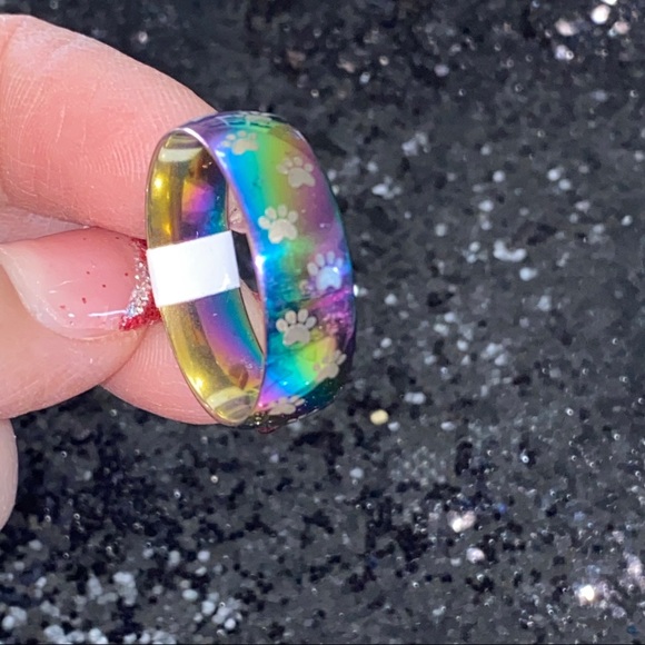 🎄2/$15🎁3/$20 Stainless Steel Unisex Rainbow Paw Print Ring size 13 - Picture 13 of 16